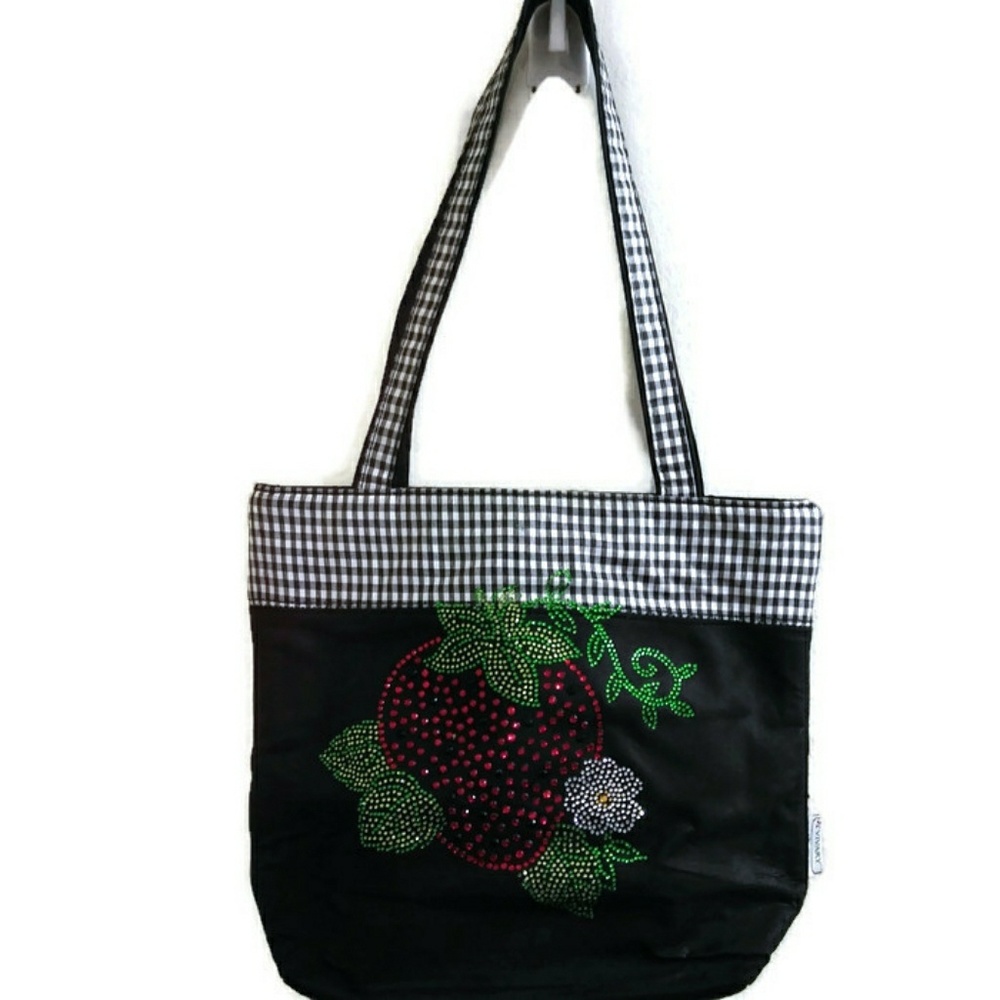 Vivary Black White Polka Dot Strawberry Purse